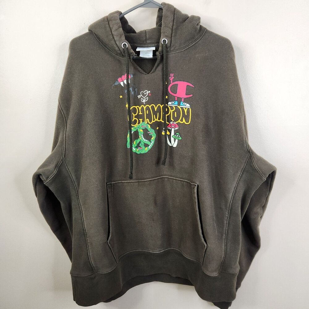 Champion Reverse Weave Peace Mushrooms Mycology Double Sided Graphic Hoodie XL